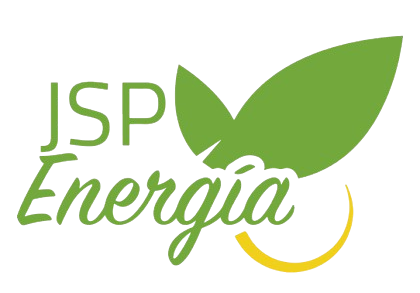 Logotipo de JSP Energía con hoja verde y diseño ecológico